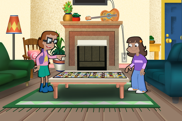 Two children play Lotería.