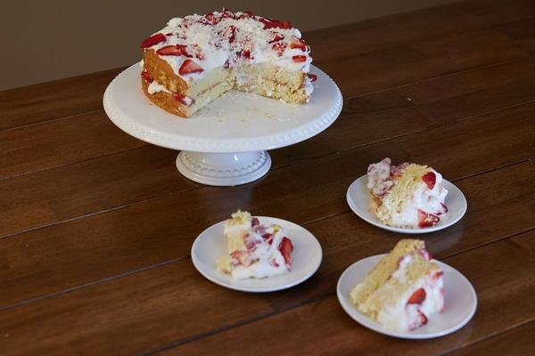 A finished tres leches cake.