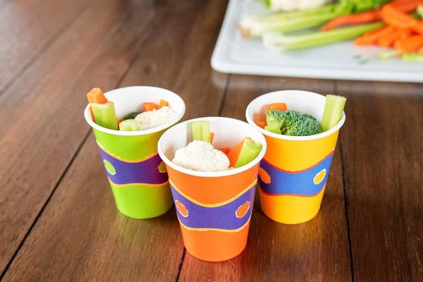 Three masked veggie cups.
