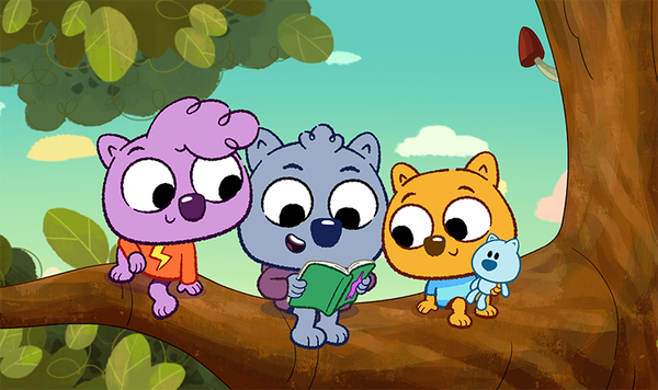 Wombats characters sitting on a tree branch.