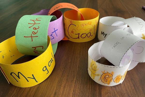 Two sets of finished goal rings.