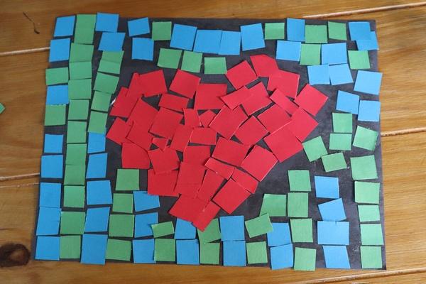 Image of a finished paper tile mosaic made during the mosaic activity for kids.