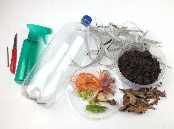Image of supplies needed for Nature Cat Make a Composter activity.
