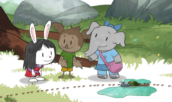 Image of Elinor and friends watching ants.