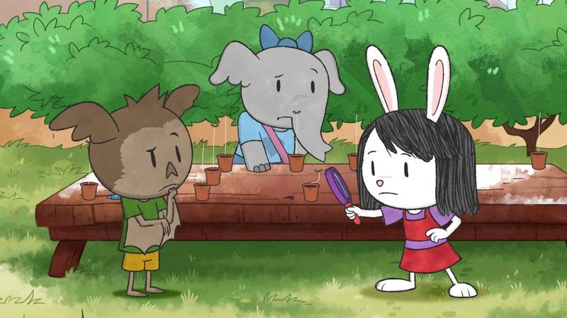 Image of Elinor and friends observing plants.