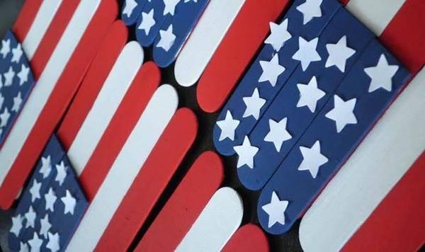 Image of completed popsicle stick American flag craft.