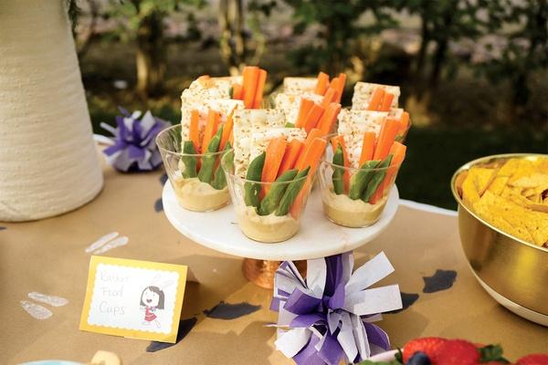 Closeup of rabbit snack cups resting on serving tray.