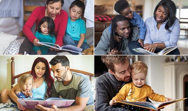 Image of parents reading to children.