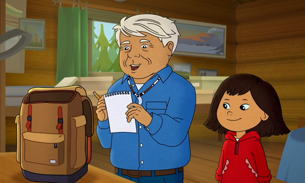 Molly and Grandpa Nat looking at a list as they prepare for their trip to The Big Gathering.