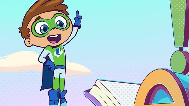Image of Super Why holding his hand up to show he has an idea.