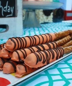 Daniel Tiger birthday party pretzel rod close up