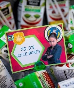 Odd Squad birthday party Ms. O's juice boxes