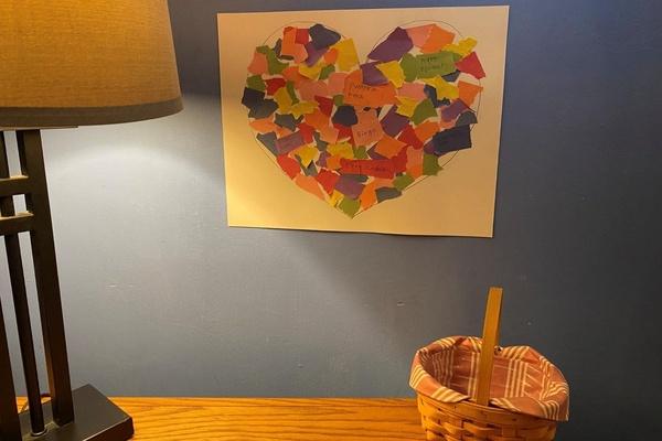 Heart mosaic hanging on wall.