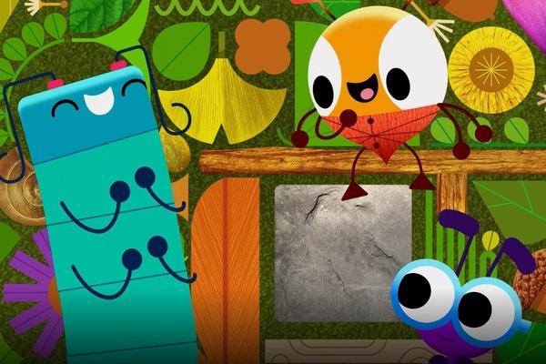 Characters from "Count on June Bug" fit a square shape into a mosaic.
