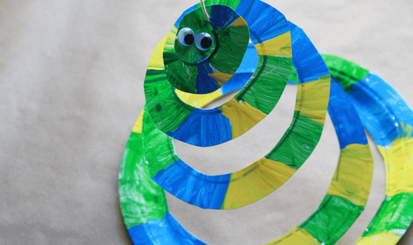 Paper plate snake close-up.