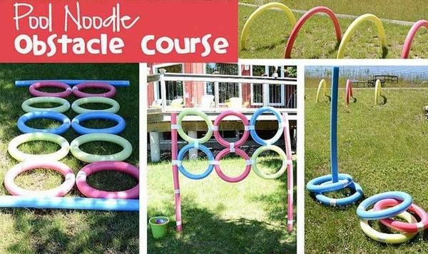 Image of pool noodles in ground.