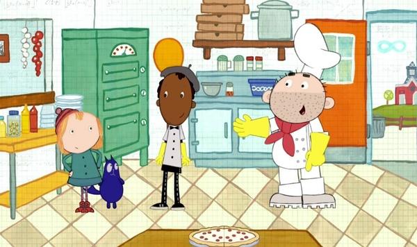 Imagen de Peg and Cat en la cocina.