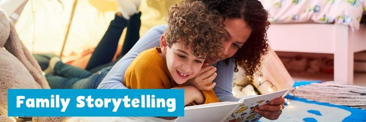Mom and son reading together.