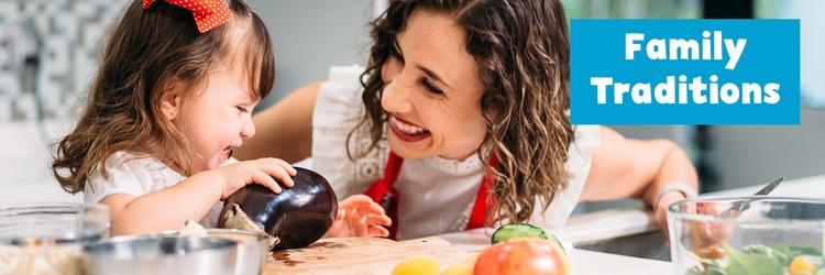 Mom and daughter cooking together.