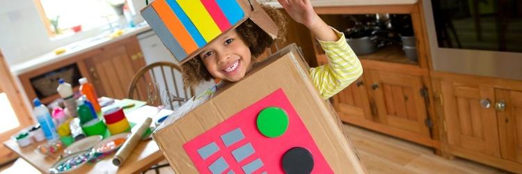 Image of girl dressed as a cardboard robot.