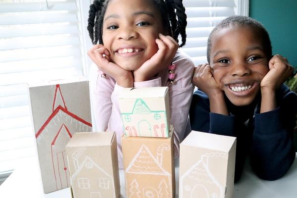 Image of a cardboard gingerbread village.
