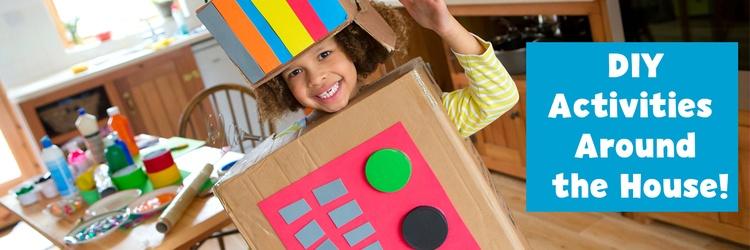 Image of girl dressed as a cardboard robot.